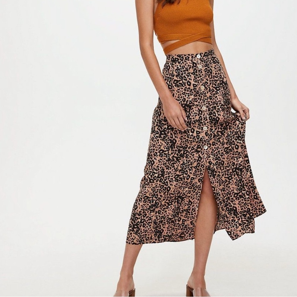 Aritzia Wilfred Amelie Leopard Print Midi Skirt in Black and Brown